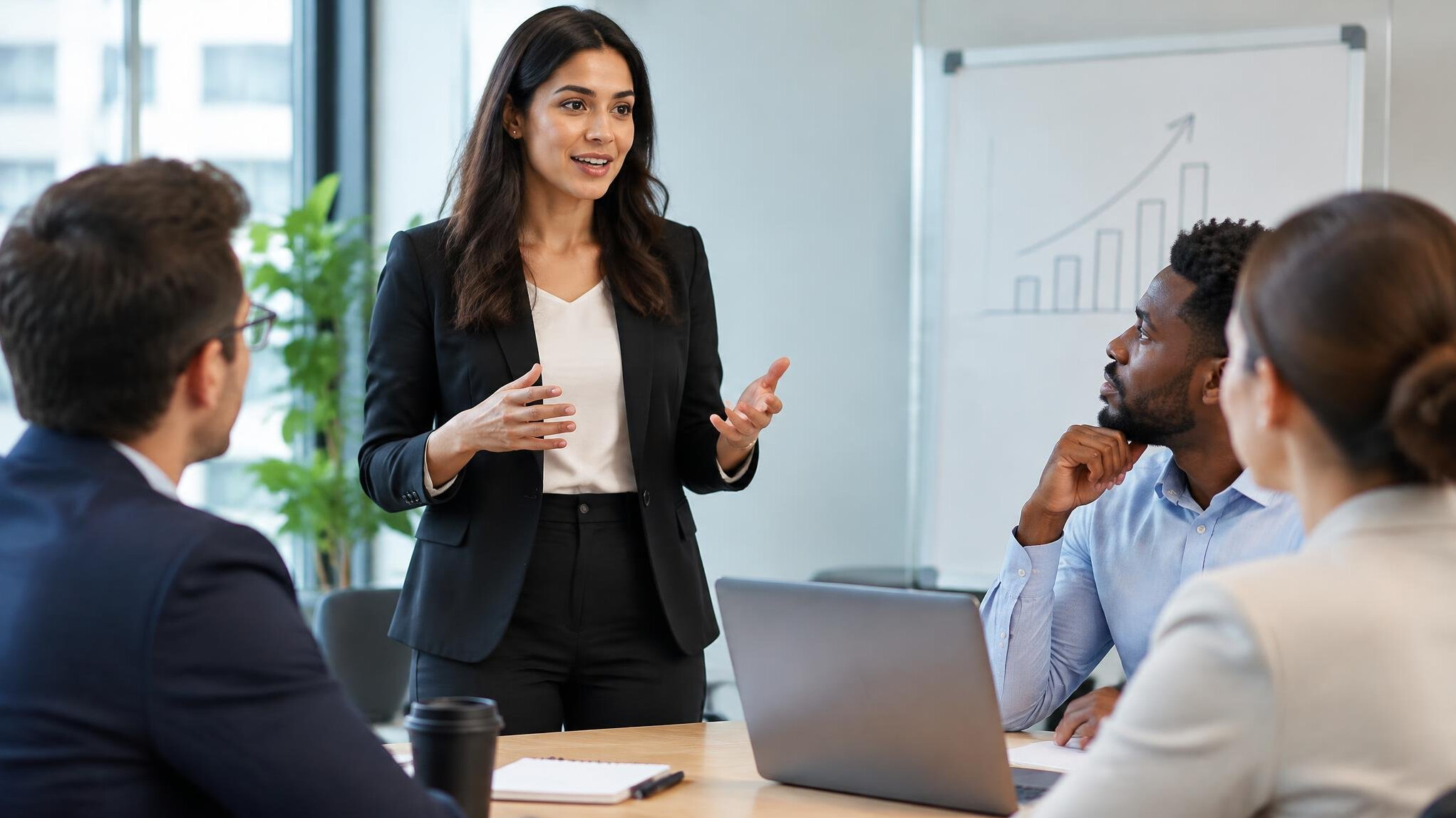 woman speaking confidently to group
