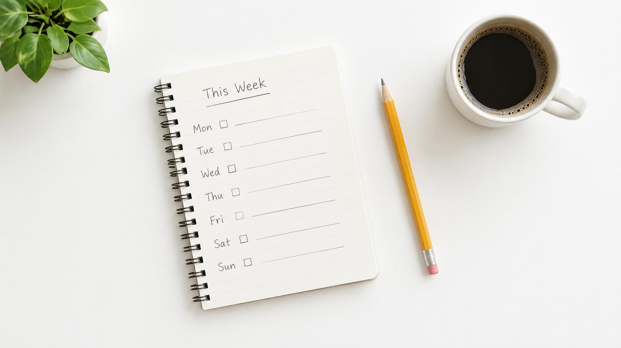 Planner and pencil on a desk with checklist